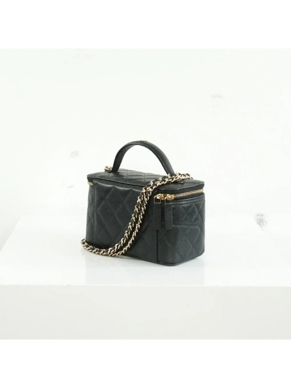 Chanel Black Slim Vanity Top Handle Bag Full Set